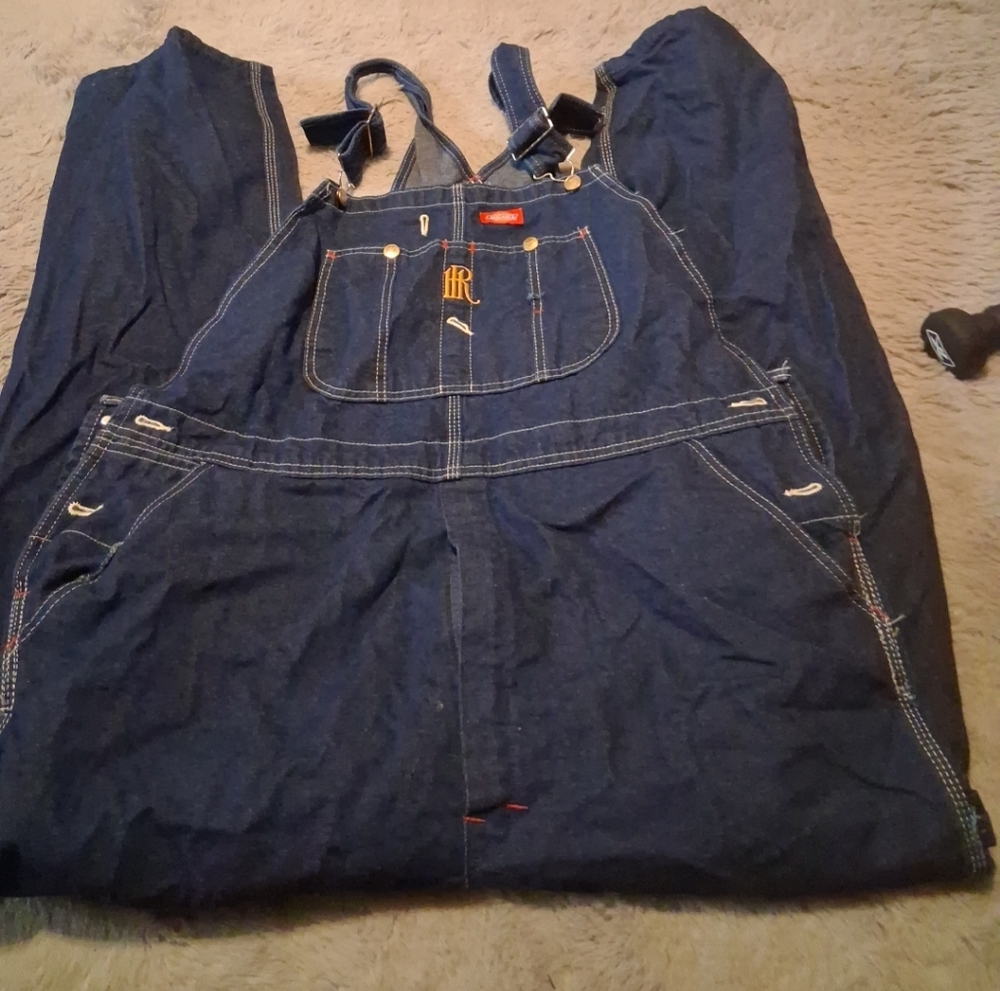 Dickies Overalls Mens 42x32 Denim Bib Carpenter Work Indigo Dark Wash -